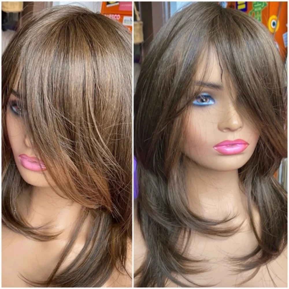 Realistic brunette with luminous highlights wig